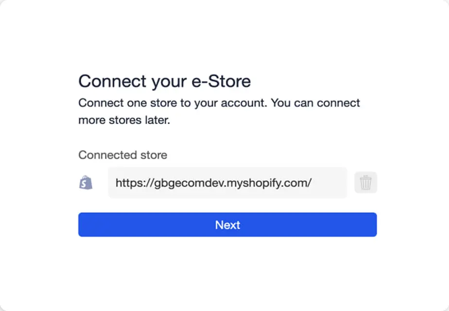Connecting Shopify store (screenshot)